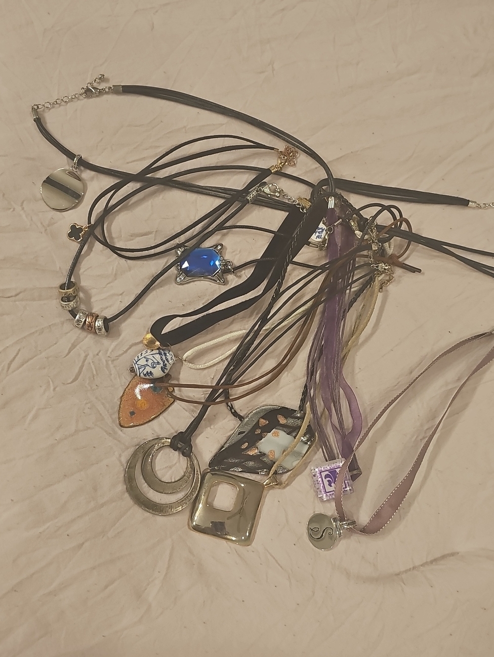 Boho Multi-Pendant Layered Necklace in Black and Purple